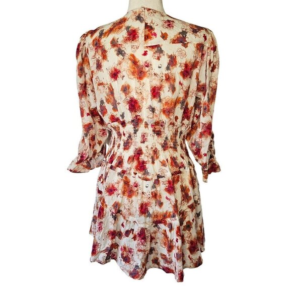 IRO Paris Sz Medium Showoff Smocked Cottagecore Boho Feminine Mini Orange Dress - Picture 10 of 15